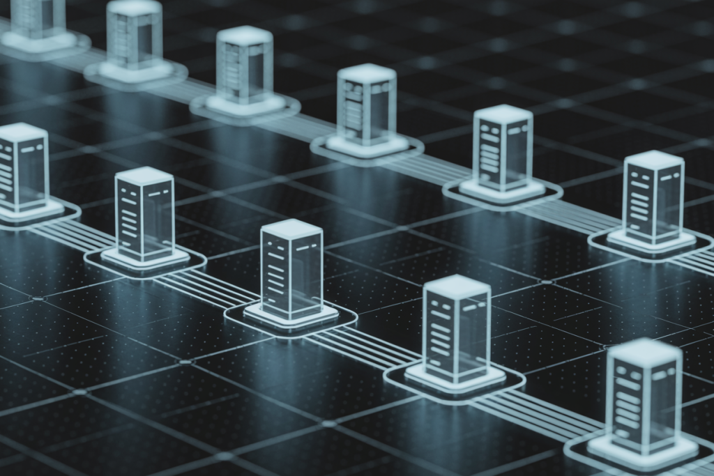서버 간 연결을 표현한 디지털 네트워크 구조