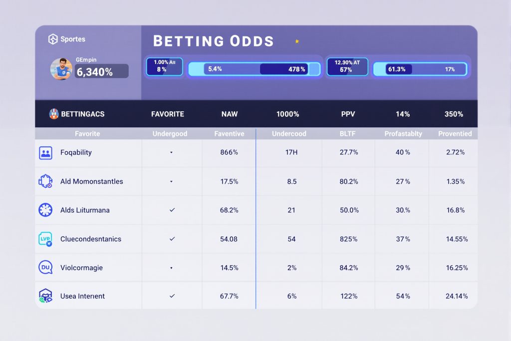 스포츠 배팅 확률과 지표가 표 형식으로 정리된 베팅 오즈 분석 화면