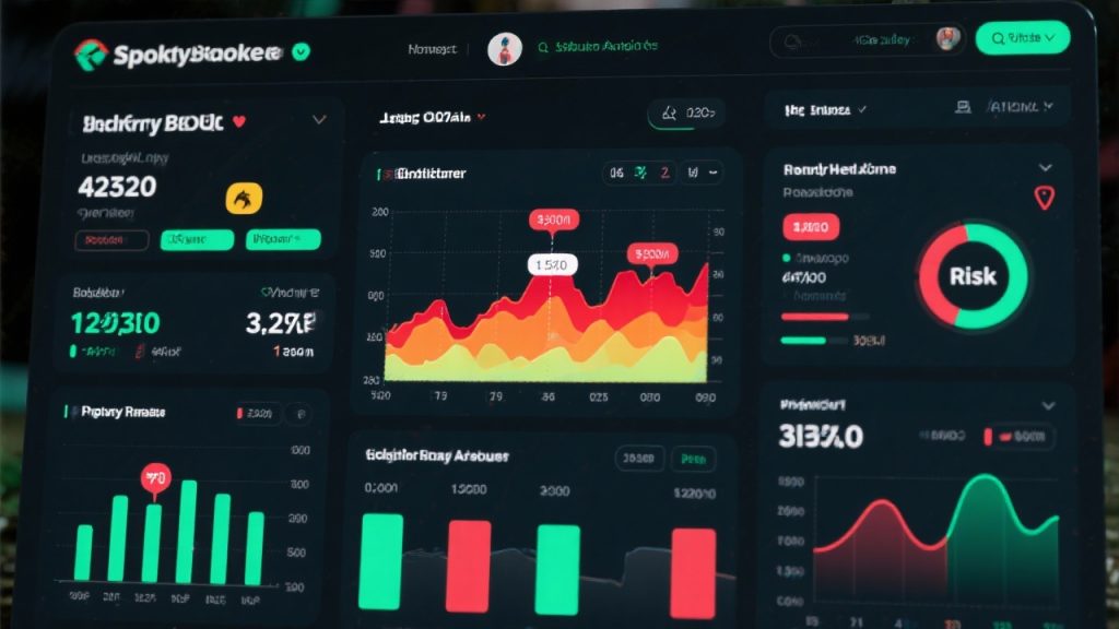 수익 그래프, 리스크 지표, 통계 위젯이 포함된 암호화폐·배팅 분석 대시보드 UI