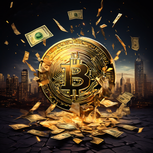 도시 지도 위에 금이 간 와이파이 아이콘이 있고, 그 틈으로 금화와 지폐가 어두운 공허로 떨어지는 모습이다.