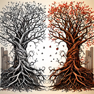 데이터베이스 스키마 관리에서 안정적인 호환성 경로와 파편화되는 리스크의 갈림길을 시각적으로 대비하여 보여주는 개념도입니다.