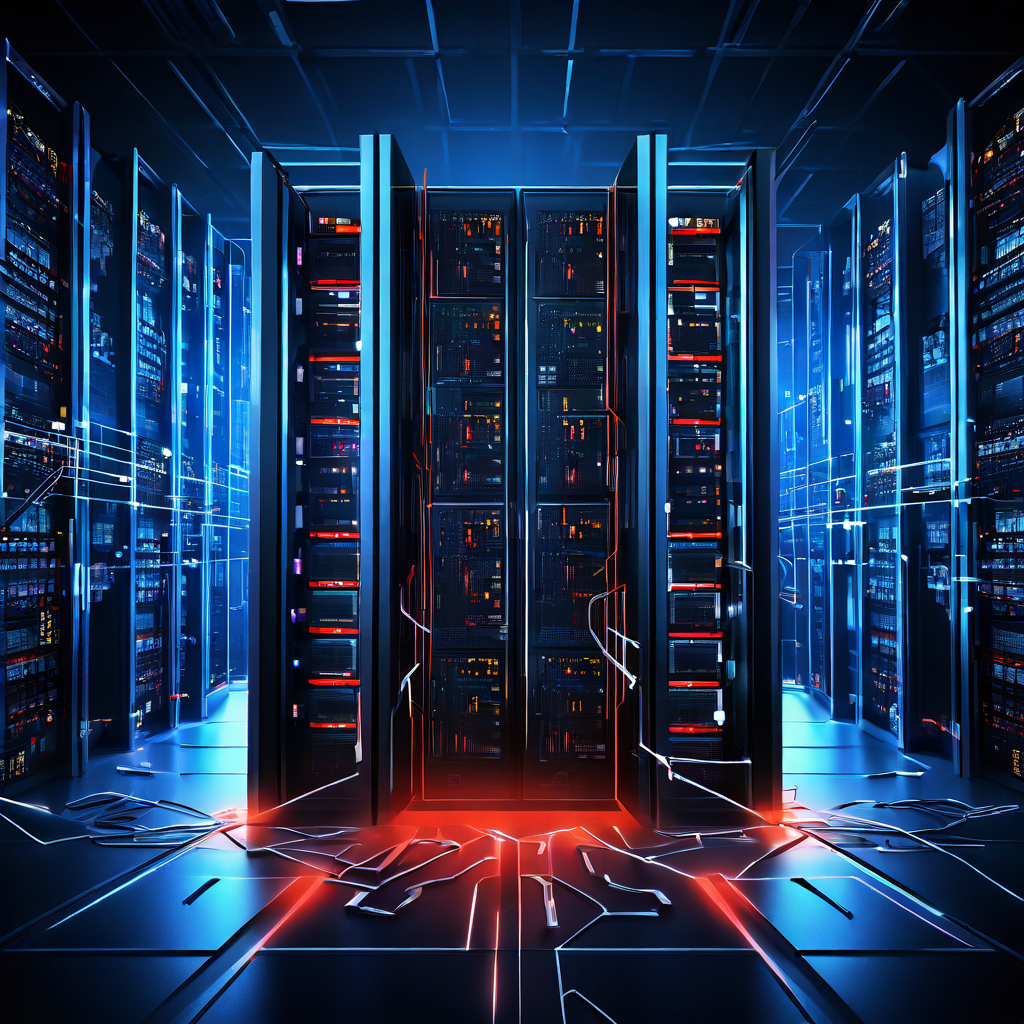 과부하 상태의 단일 데이터베이스 서버가 효율적인 파티셔닝을 통해 여러 개의 체계적인 분할 데이터베이스로 전환되는 데이터베이스 최적화 과정을 개념적으로 묘사한 이미지입니다.