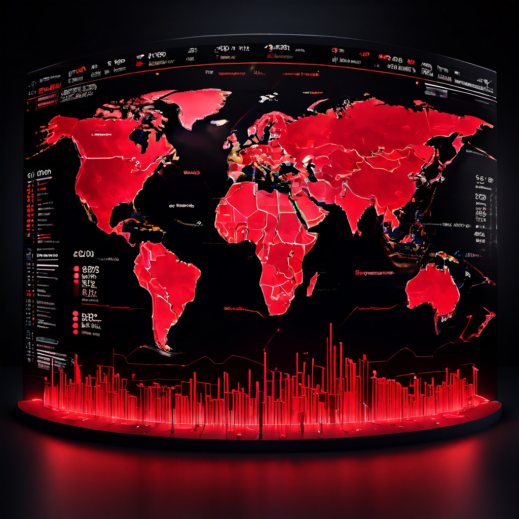 글로벌 금융 대시보드에서 흐르는 통화 데이터 스트림 위로 지역 금고의 환율이 강조된 빨간색 글씨로 덮어쓰여져 있는 모습을 보여주는 이미지입니다.